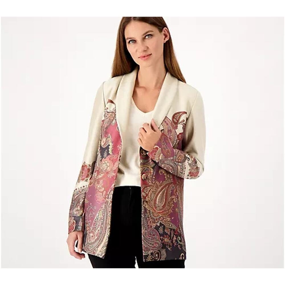 GRAVER Susan Graver Printed Suede Shawl Collar Jacket Black/Wine XL A547212